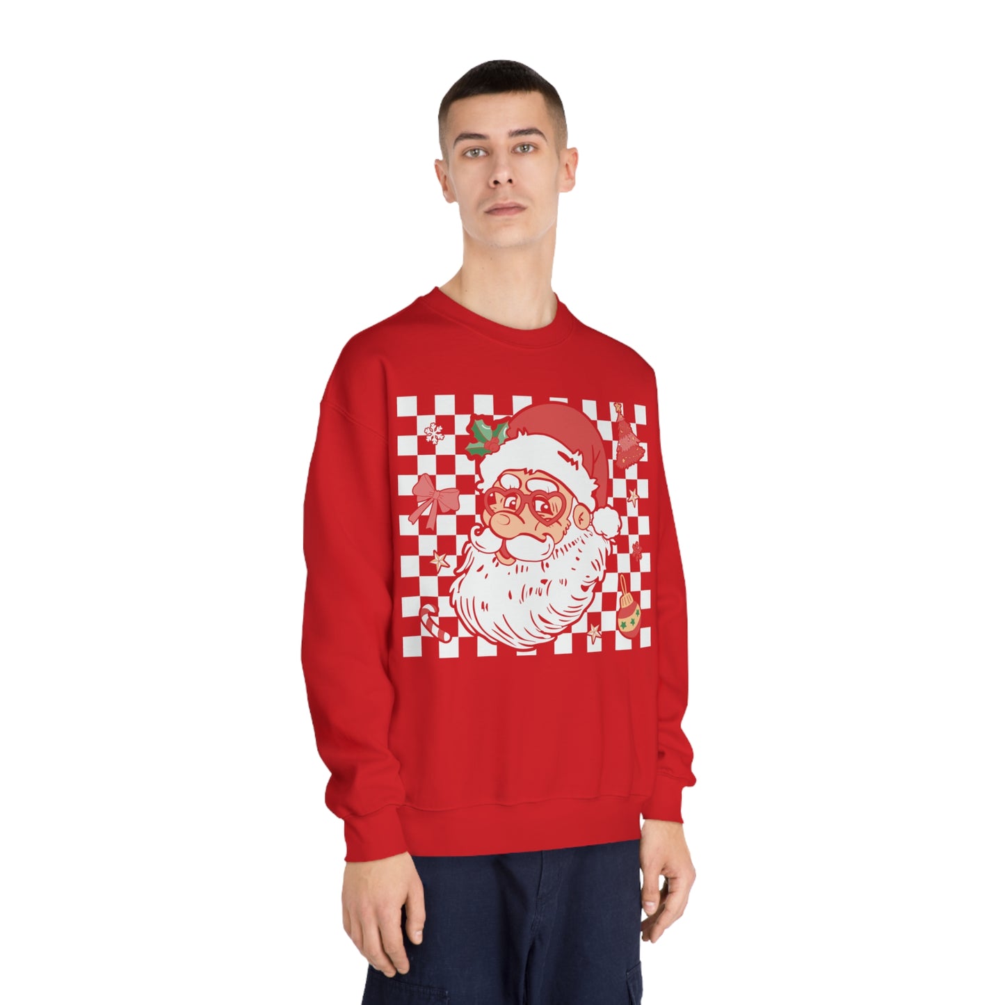 Checkered Christmas Santa Unisex DryBlend® Crewneck Sweatshirt
