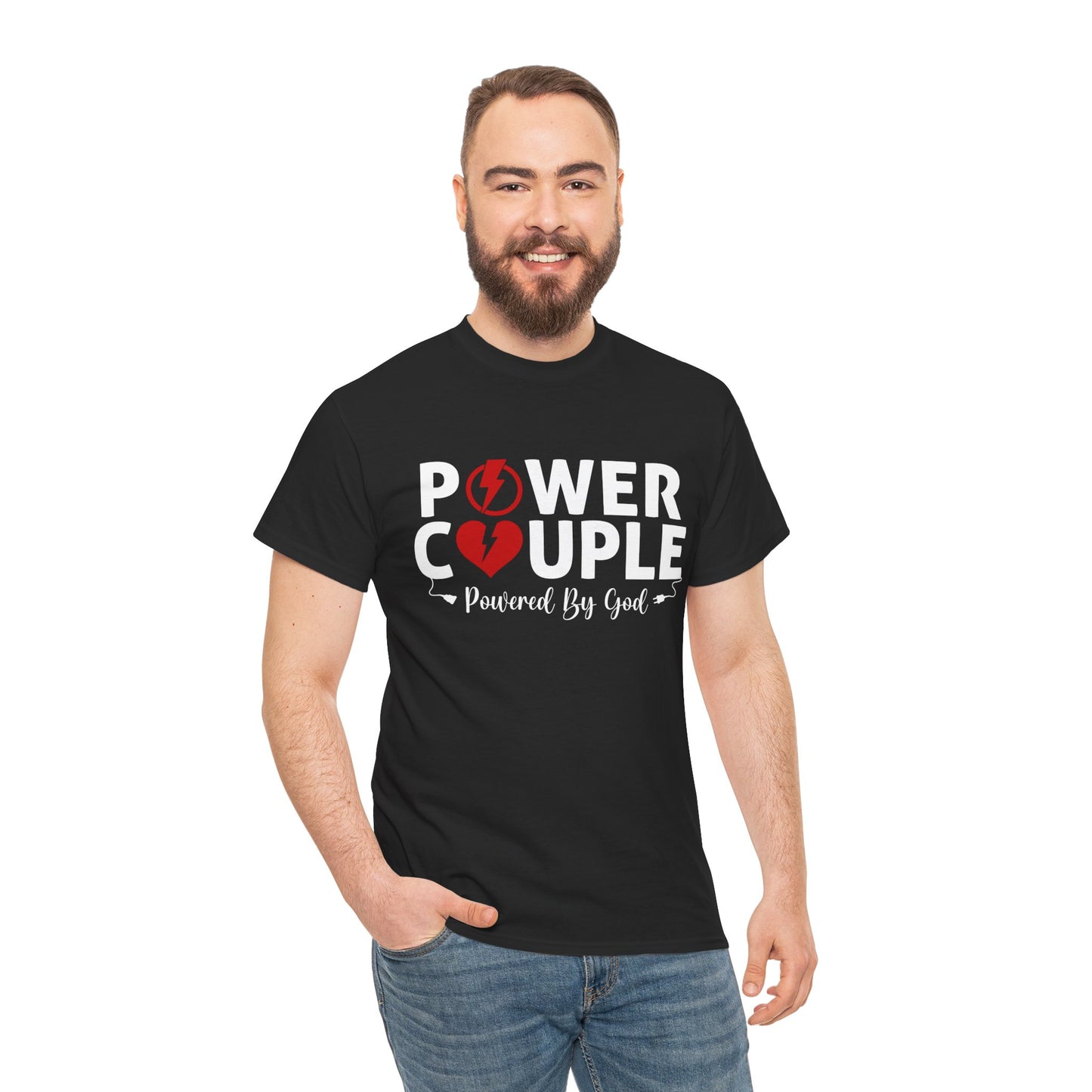 Power Couple Powered By God Matching Couples Shirt (Black)