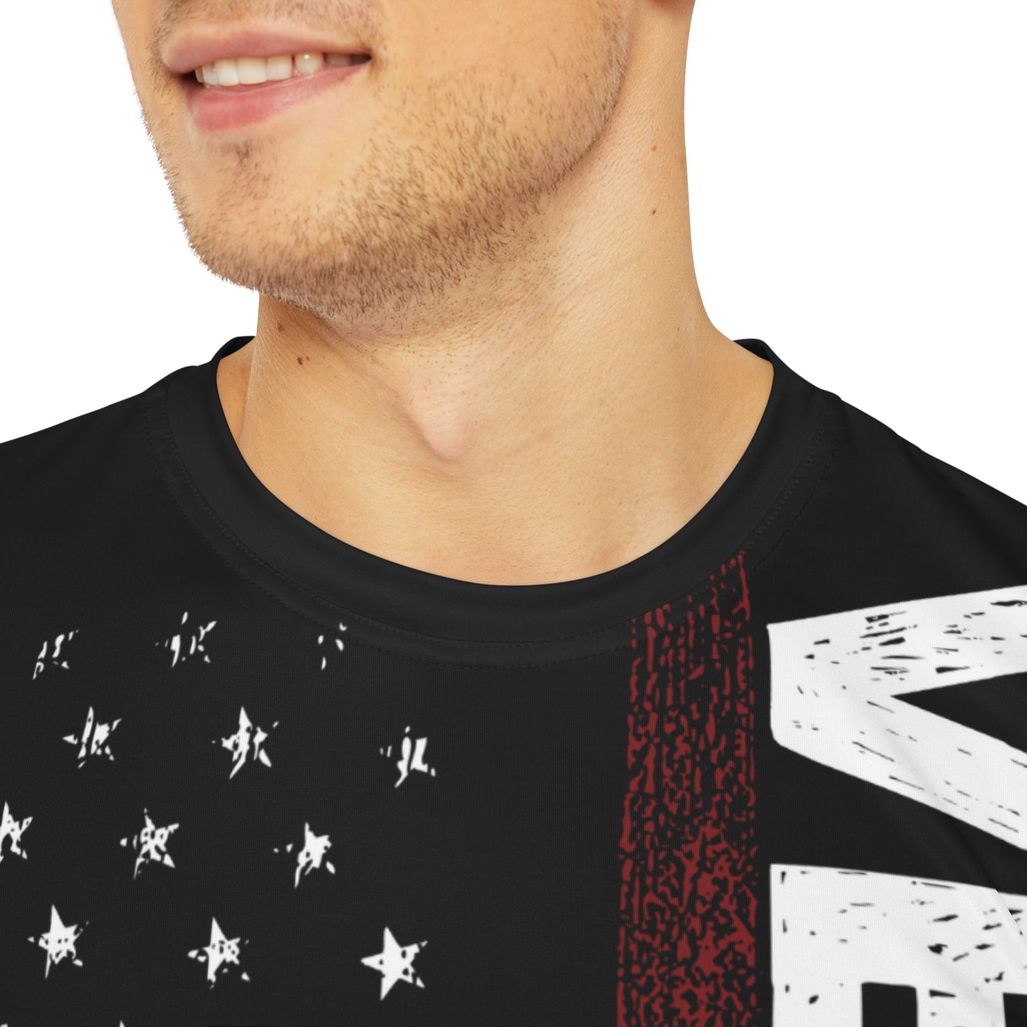 Men's Polyester Tee (AOP) with American Flag and "VETERAN" Design