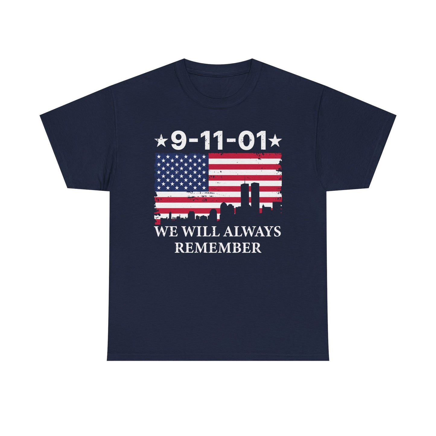 9/11 Memorial Unisex Heavy Cotton Tee, Remembrance T-Shirt, Patriot Day Shirt, Anniversary Tribute Tee, American Flag Apparel
