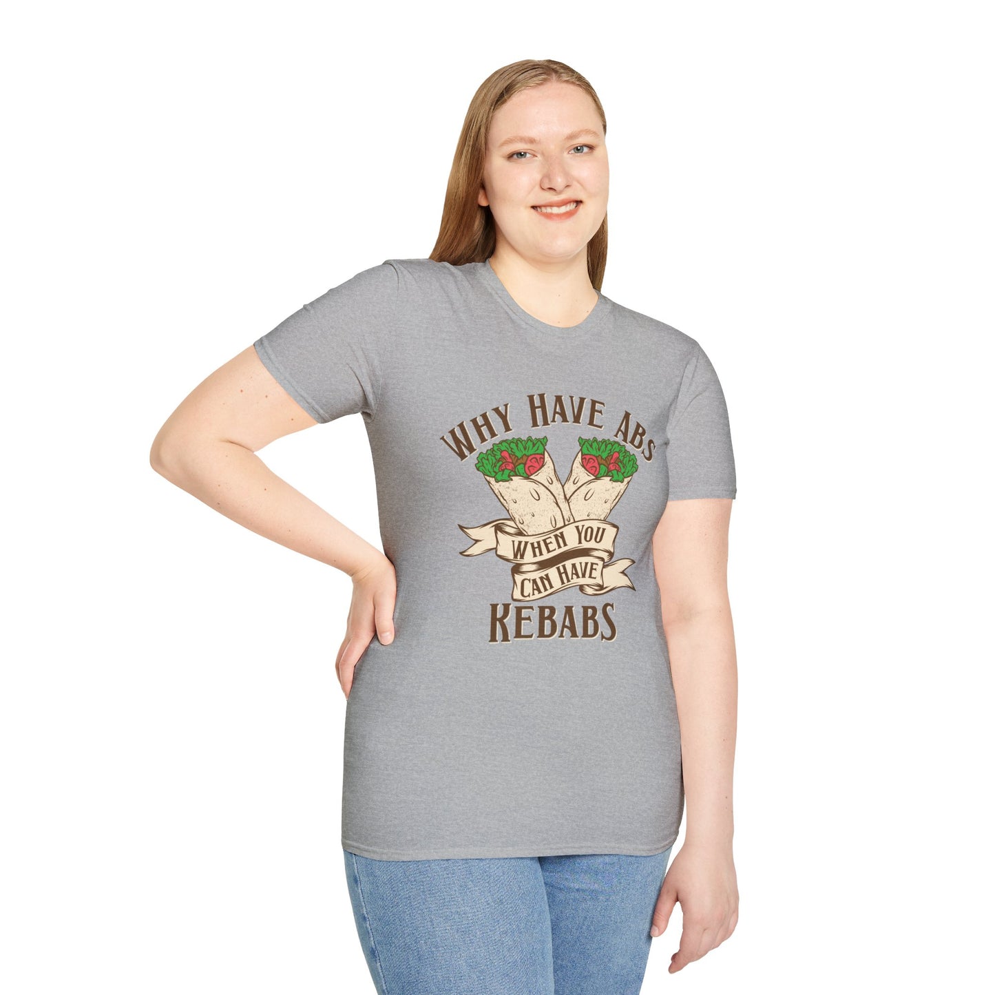 Funny Foodie Unisex T-Shirt - 'Why Have Abs When You Can Have Kebabs?'