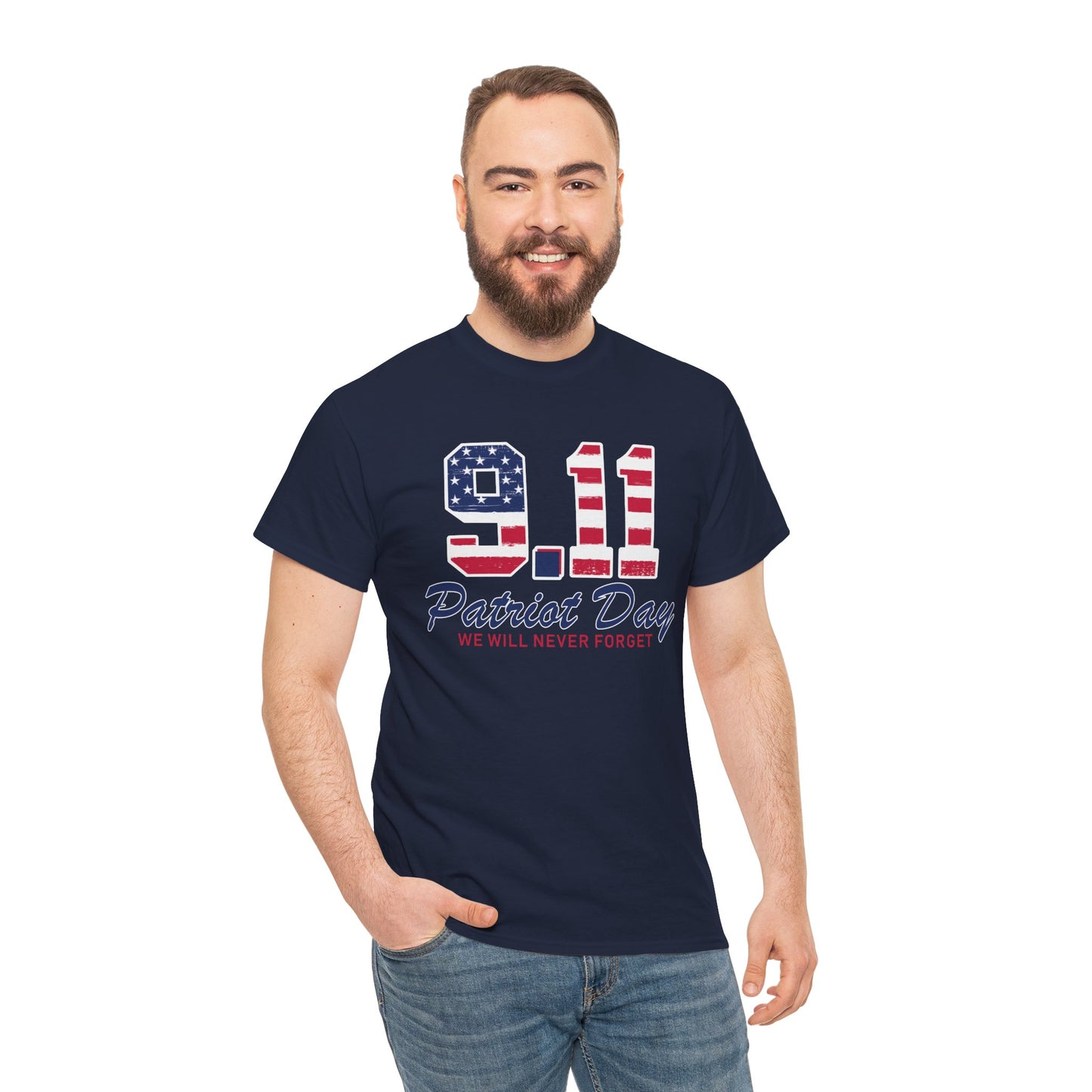 Patriot Day Unisex Heavy Cotton Tee, 9/11 Remembrance Shirt, Memorial T-Shirt, American Flag Tee, Comfort for Heroes