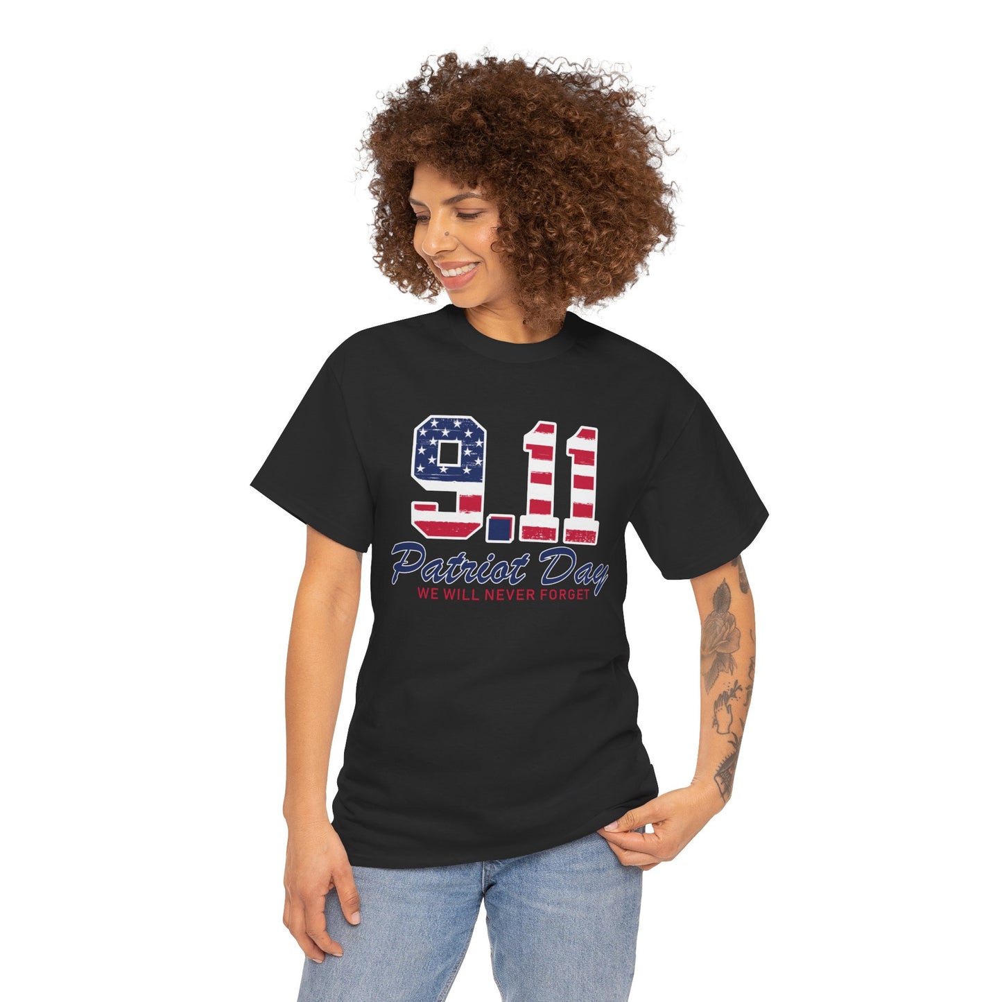 Patriot Day Unisex Heavy Cotton Tee, 9/11 Remembrance Shirt, Memorial T-Shirt, American Flag Tee, Comfort for Heroes