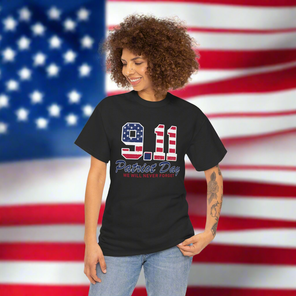 Patriot Day Unisex Heavy Cotton Tee, 9/11 Remembrance Shirt, Memorial T-Shirt, American Flag Tee, Comfort for Heroes