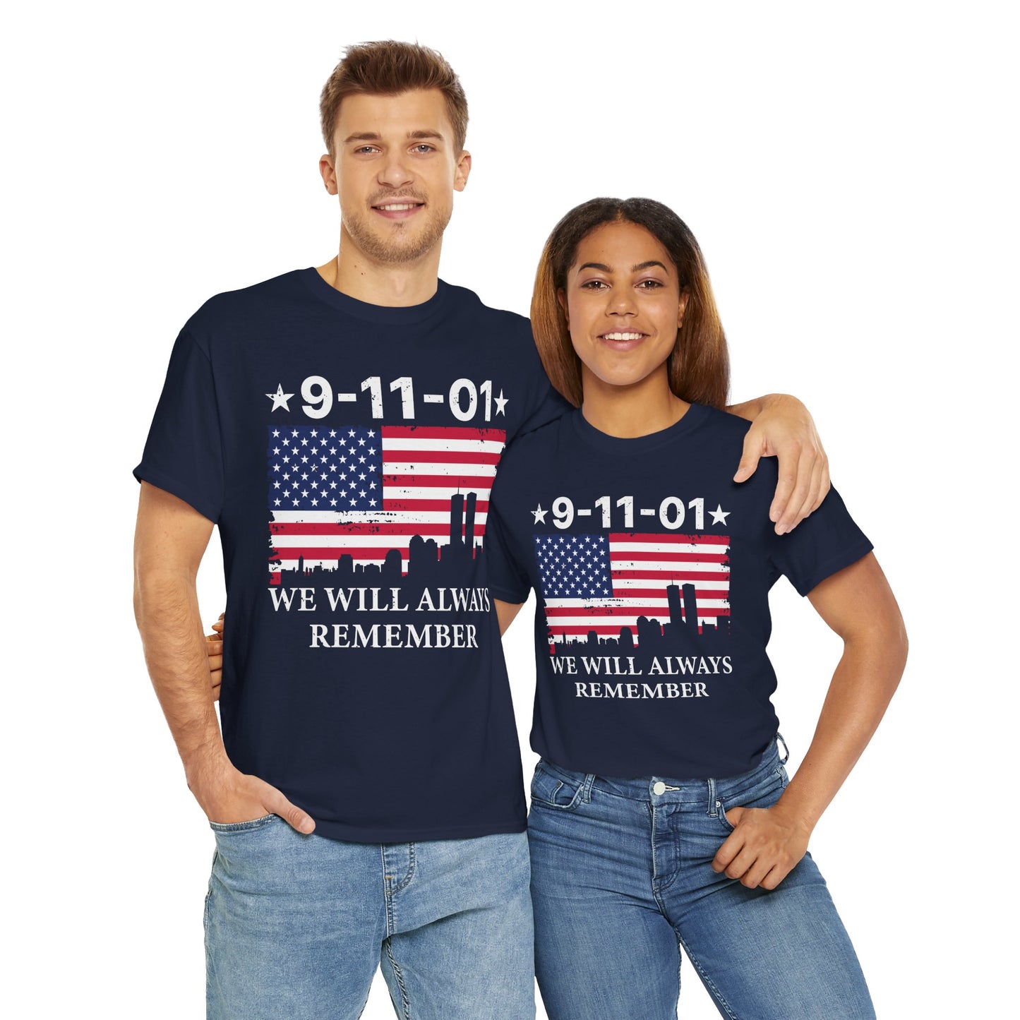 9/11 Memorial Unisex Heavy Cotton Tee, Remembrance T-Shirt, Patriot Day Shirt, Anniversary Tribute Tee, American Flag Apparel