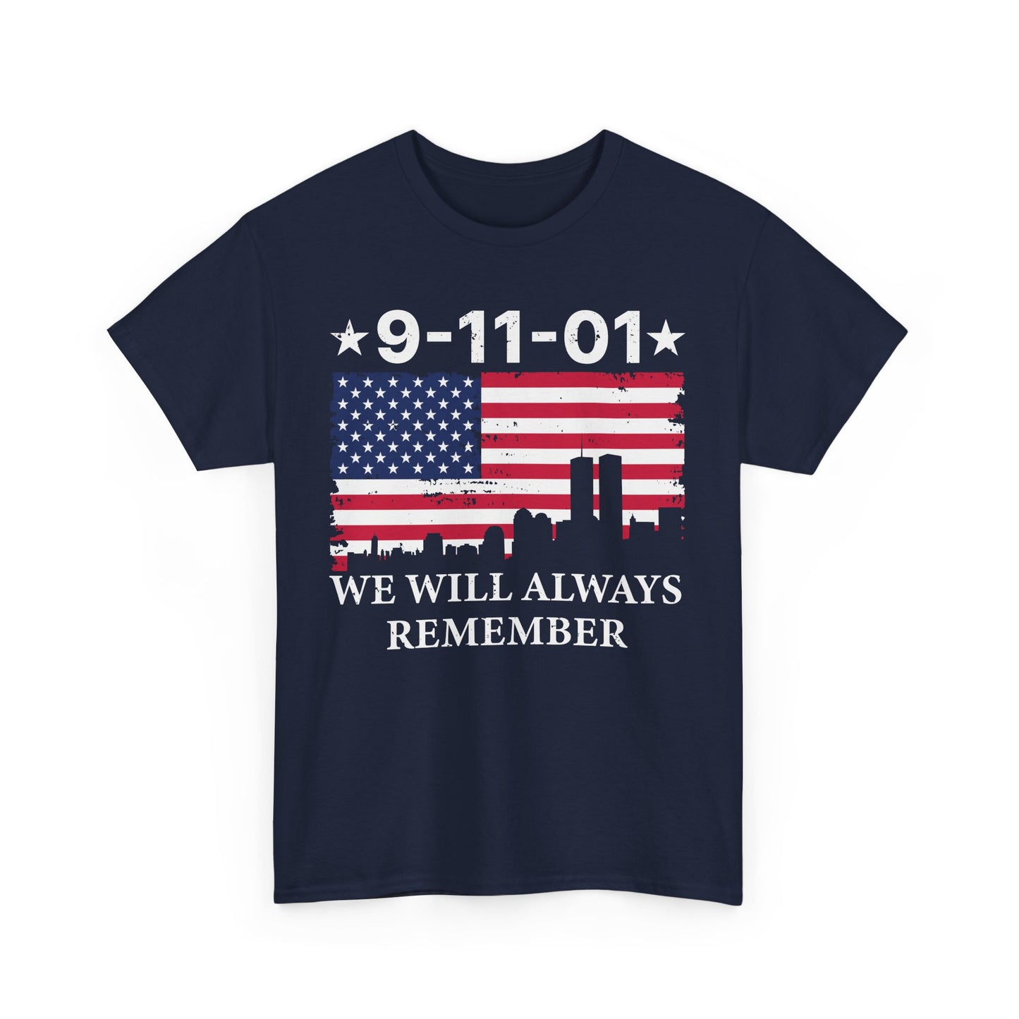 9/11 Memorial Unisex Heavy Cotton Tee, Remembrance T-Shirt, Patriot Day Shirt, Anniversary Tribute Tee, American Flag Apparel