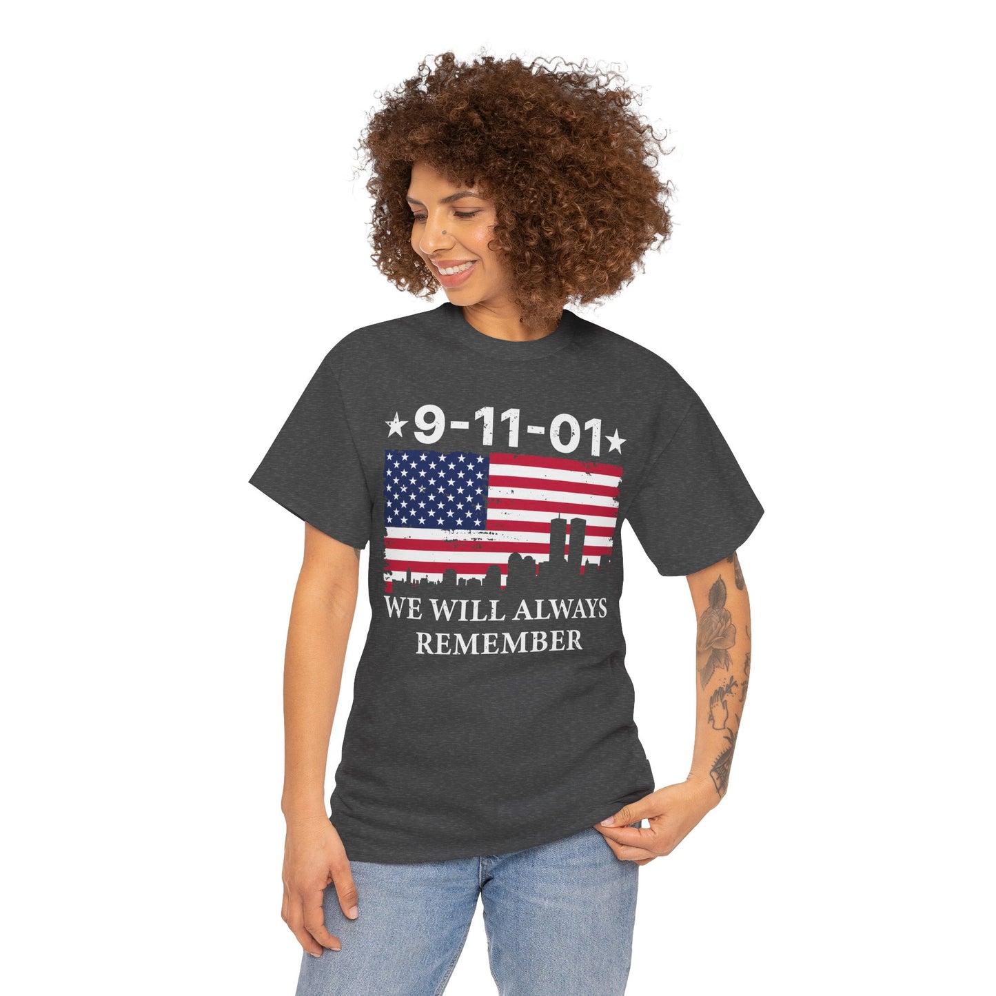 9/11 Memorial Unisex Heavy Cotton Tee, Remembrance T-Shirt, Patriot Day Shirt, Anniversary Tribute Tee, American Flag Apparel
