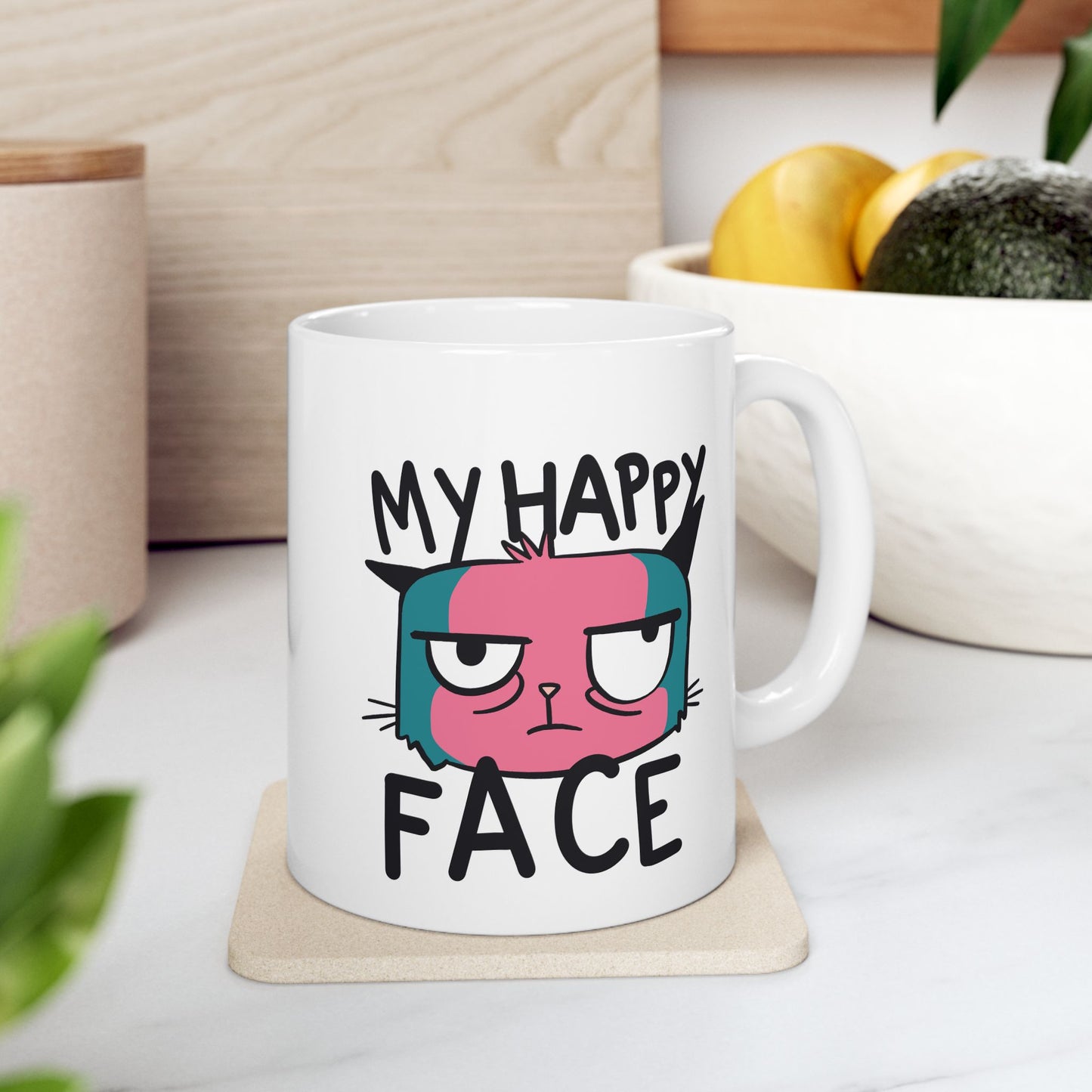 Funny Ceramic Mug - 'My Happy Face' - 11oz & 15oz