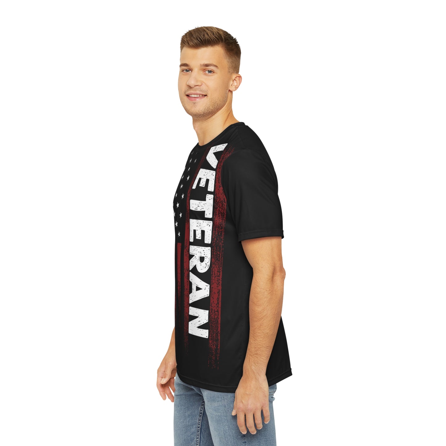 Men's Polyester Tee (AOP) with American Flag and "VETERAN" Design