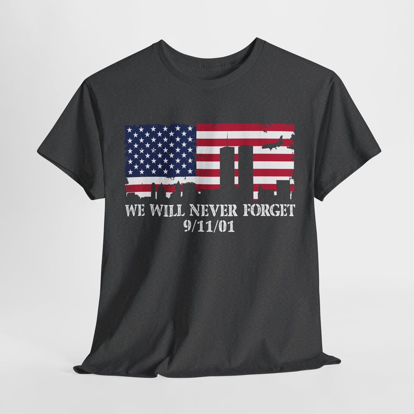 Patriotic Commemorative Tee - We Will Never Forget 9/11, Casual Wear, Memorial Day, Heroes Tribute, Unisex Cotton Shirt