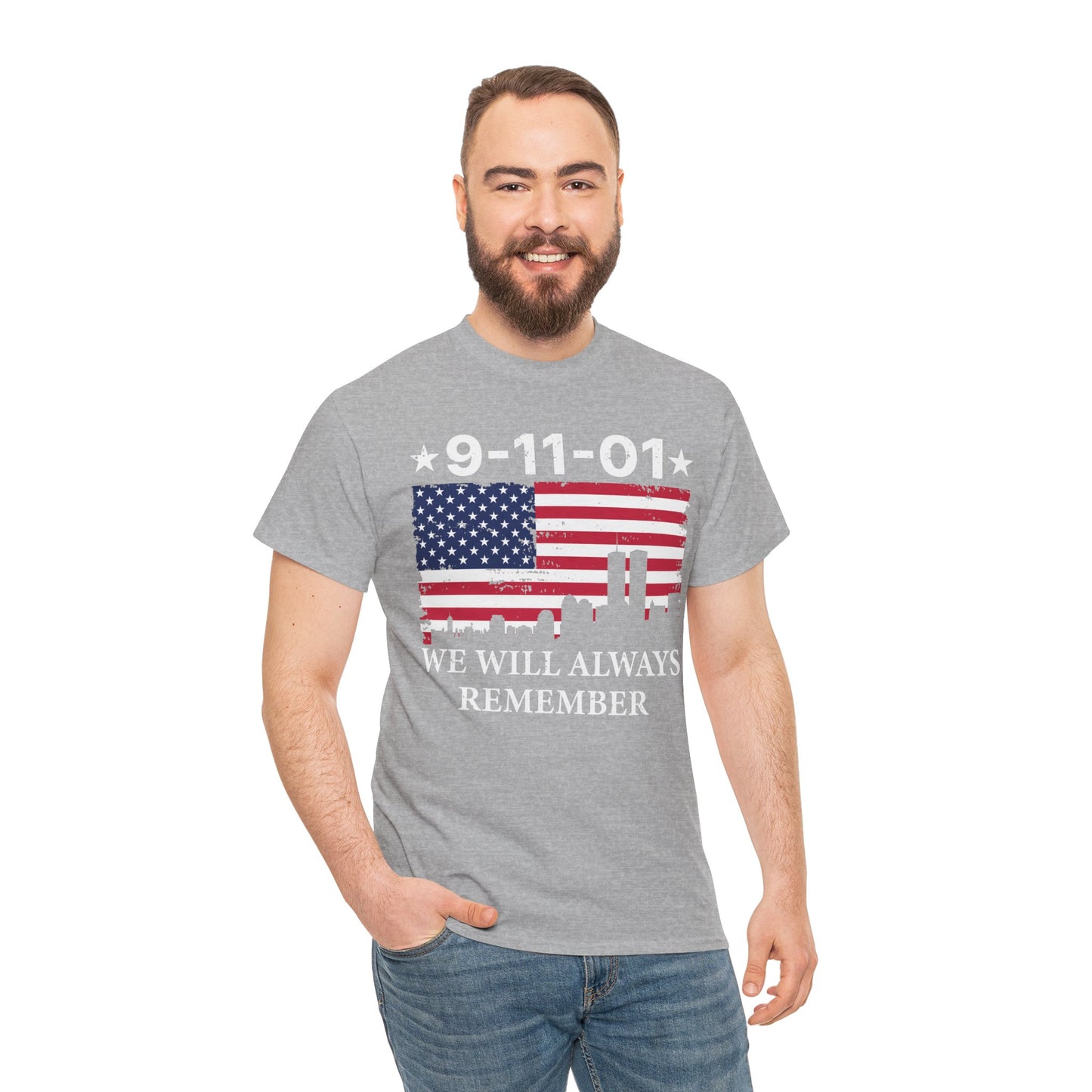 9/11 Memorial Unisex Heavy Cotton Tee, Remembrance T-Shirt, Patriot Day Shirt, Anniversary Tribute Tee, American Flag Apparel