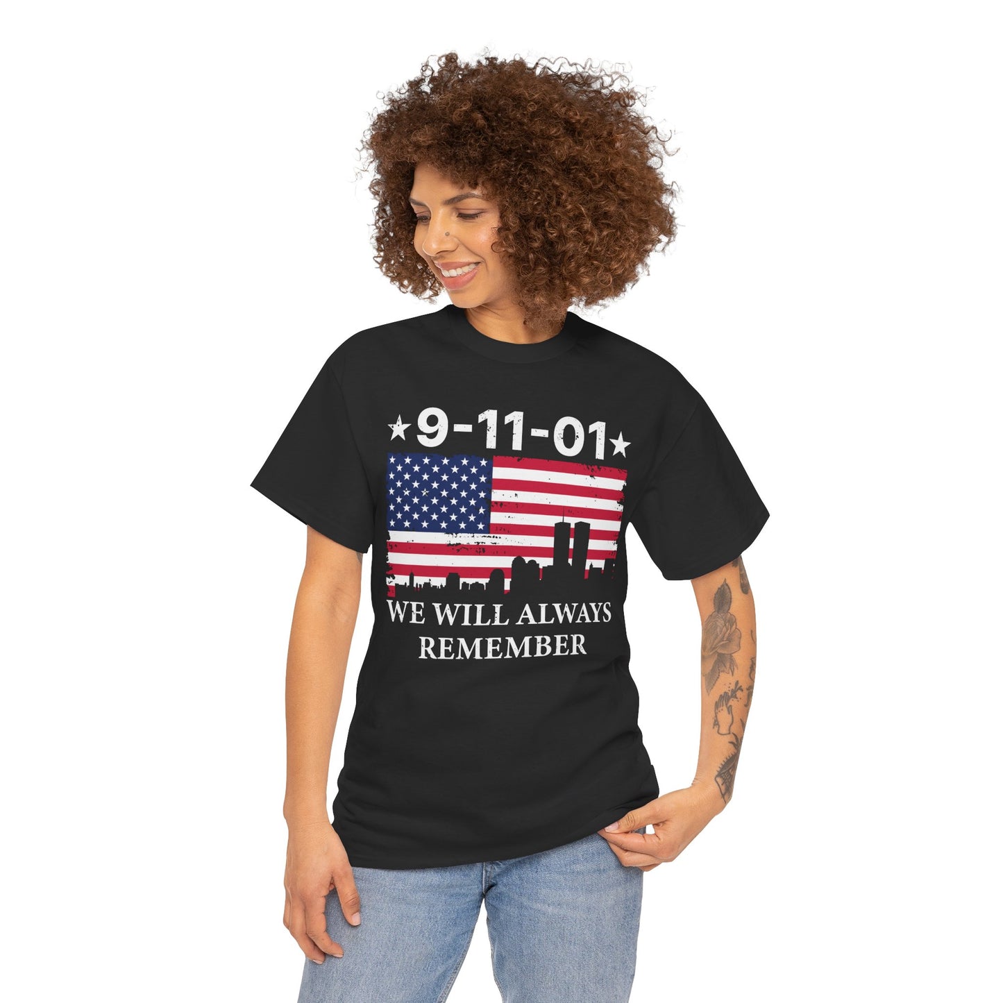 9/11 Memorial Unisex Heavy Cotton Tee, Remembrance T-Shirt, Patriot Day Shirt, Anniversary Tribute Tee, American Flag Apparel