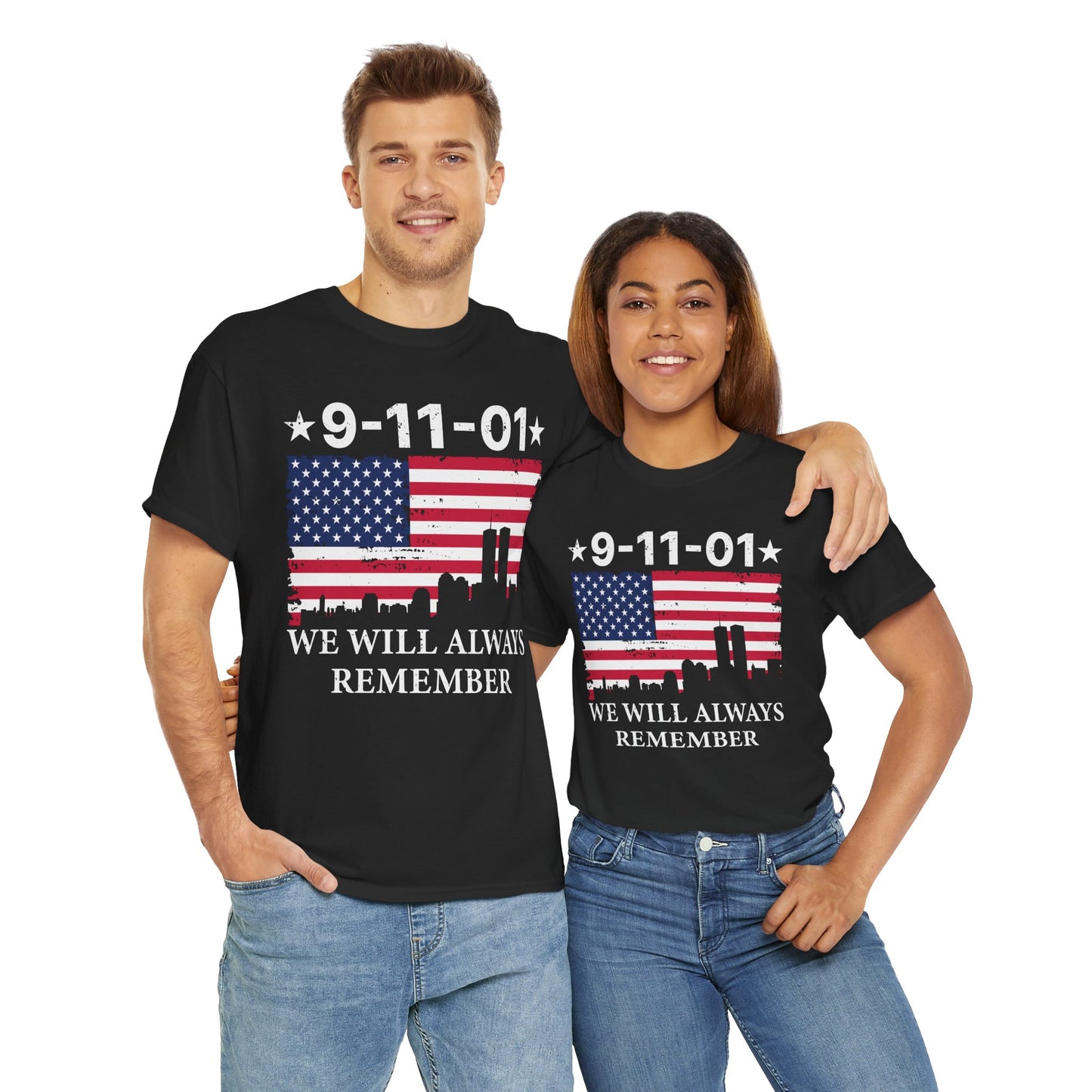 9/11 Memorial Unisex Heavy Cotton Tee, Remembrance T-Shirt, Patriot Day Shirt, Anniversary Tribute Tee, American Flag Apparel