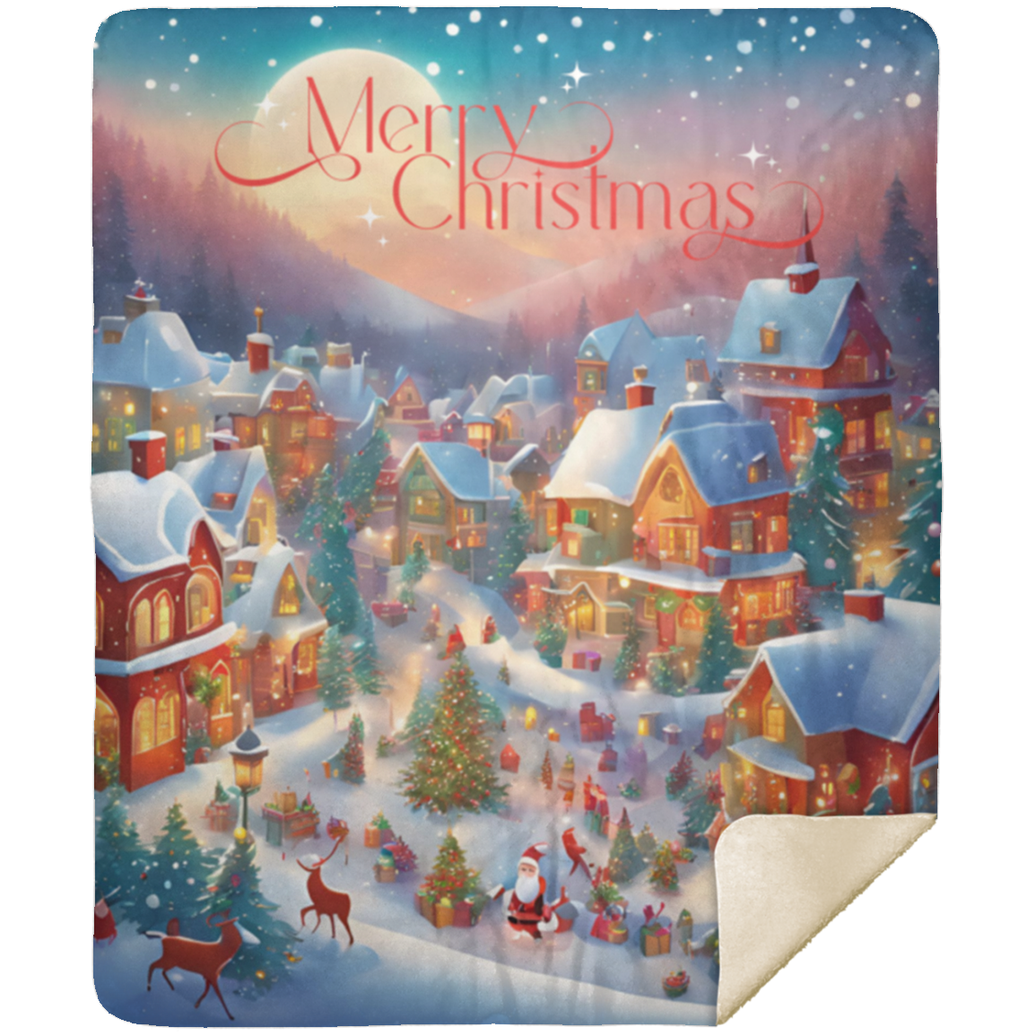 Christmas Village Wonderland Premium Sherpa Blanket 50x60