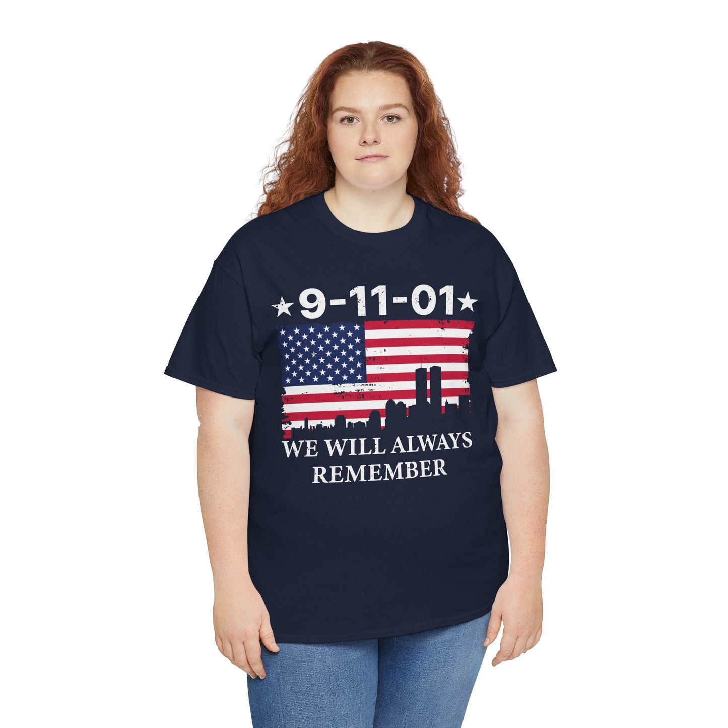 9/11 Memorial Unisex Heavy Cotton Tee, Remembrance T-Shirt, Patriot Day Shirt, Anniversary Tribute Tee, American Flag Apparel