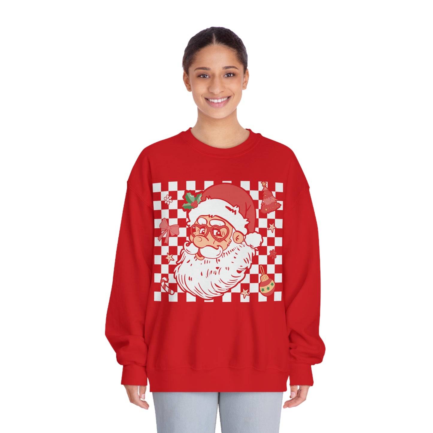 Checkered Christmas Santa Unisex DryBlend® Crewneck Sweatshirt
