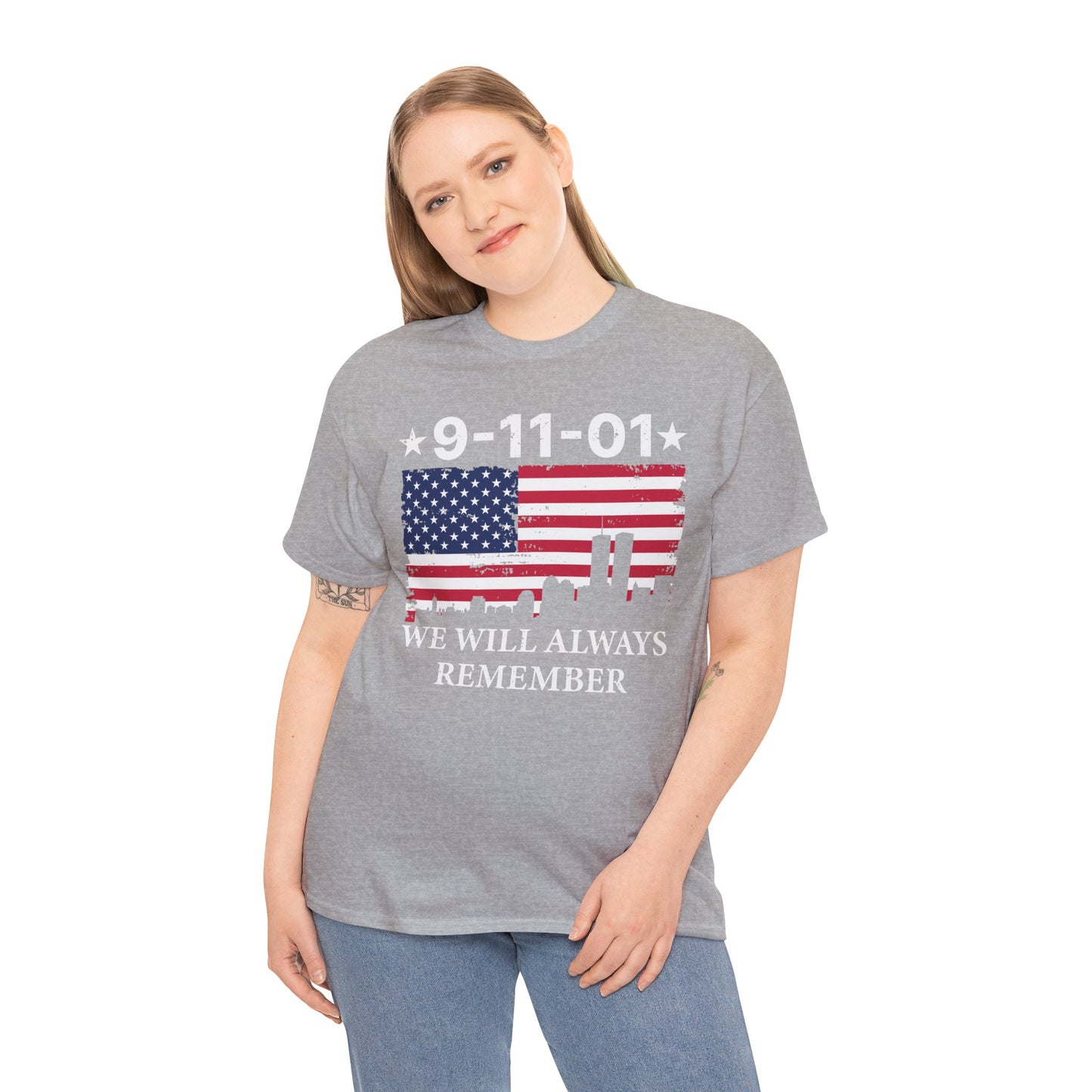 9/11 Memorial Unisex Heavy Cotton Tee, Remembrance T-Shirt, Patriot Day Shirt, Anniversary Tribute Tee, American Flag Apparel