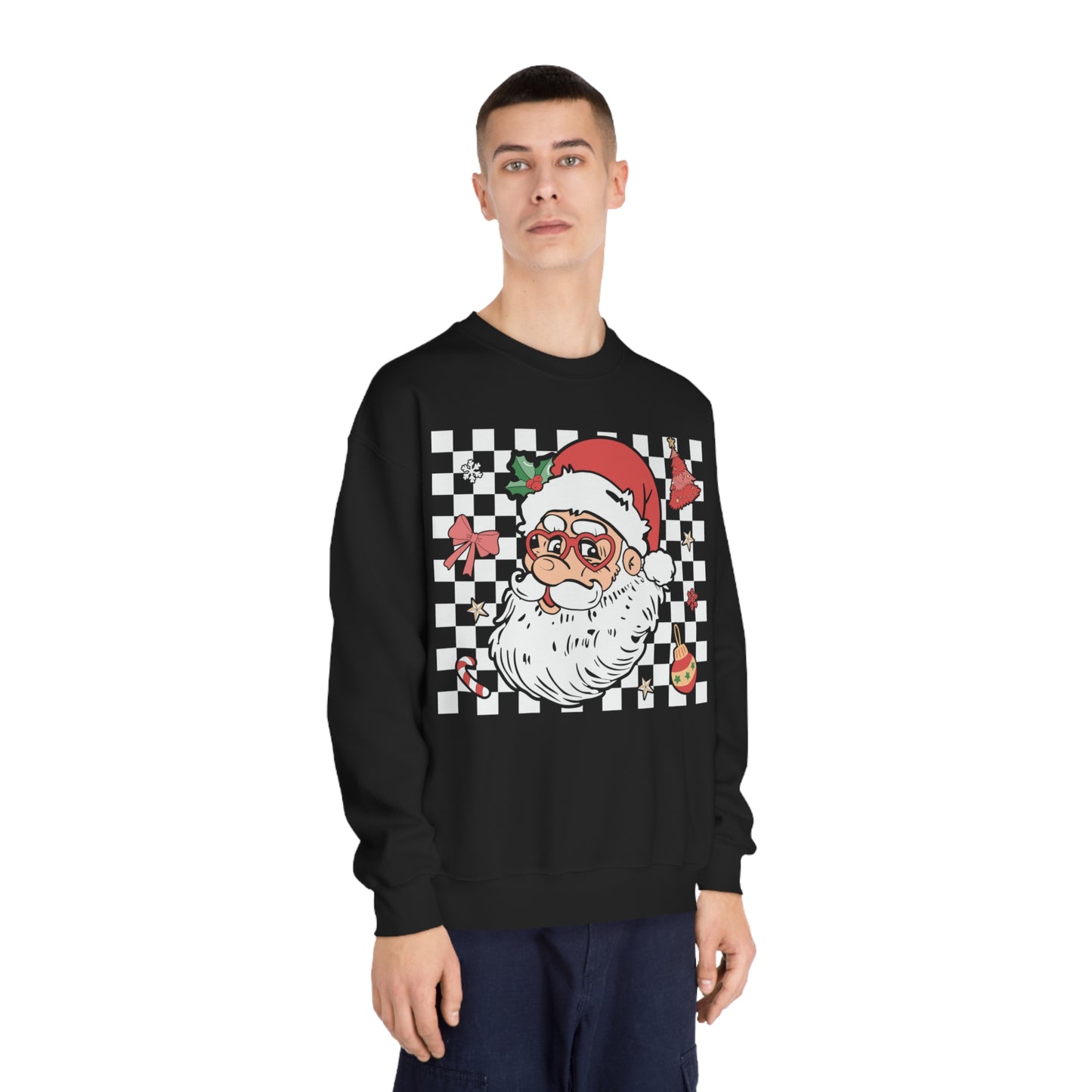 Checkered Christmas Santa Unisex DryBlend® Crewneck Sweatshirt