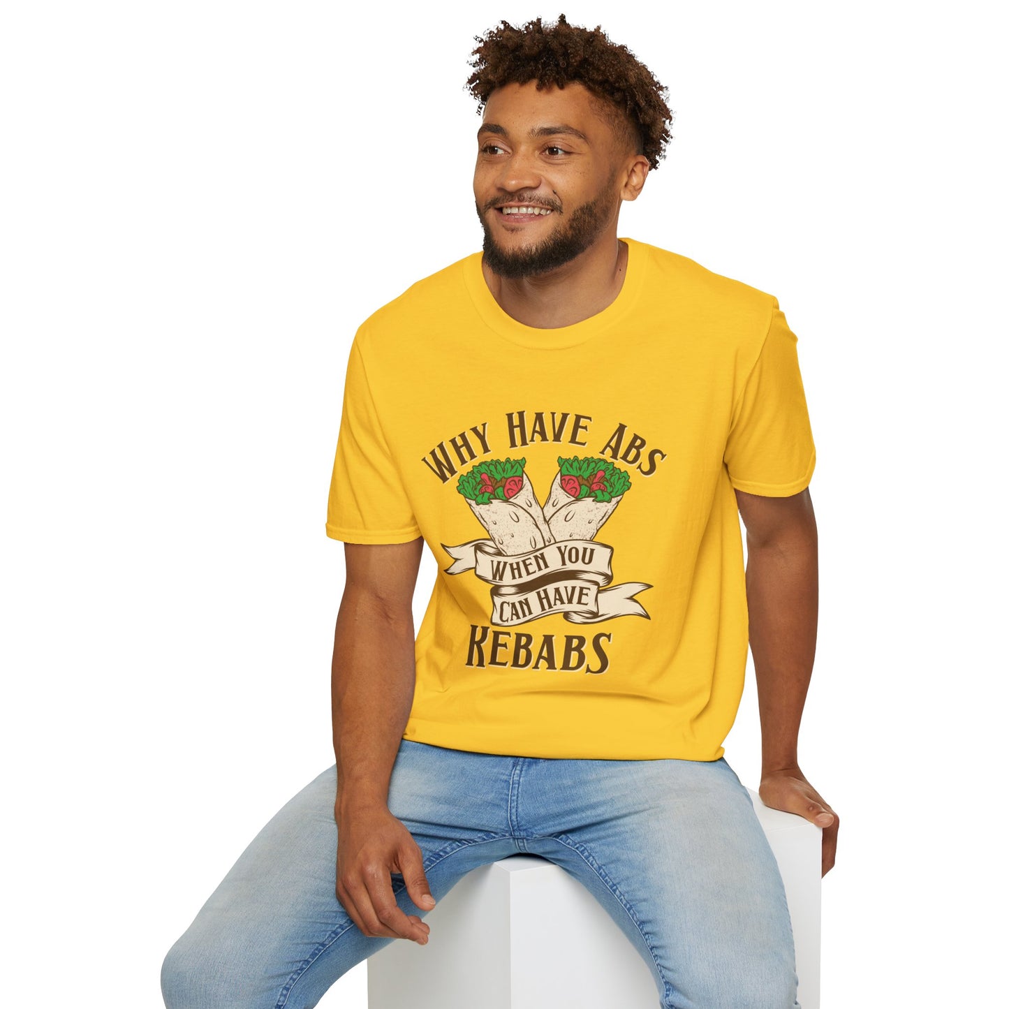Funny Foodie Unisex T-Shirt - 'Why Have Abs When You Can Have Kebabs?'