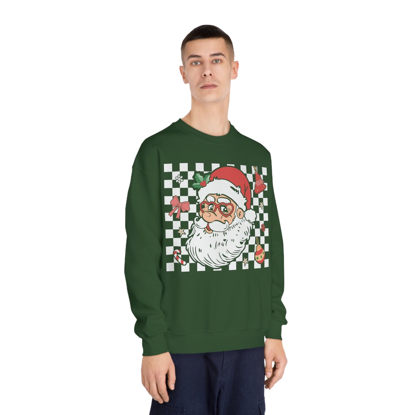 Checkered Christmas Santa Unisex DryBlend® Crewneck Sweatshirt