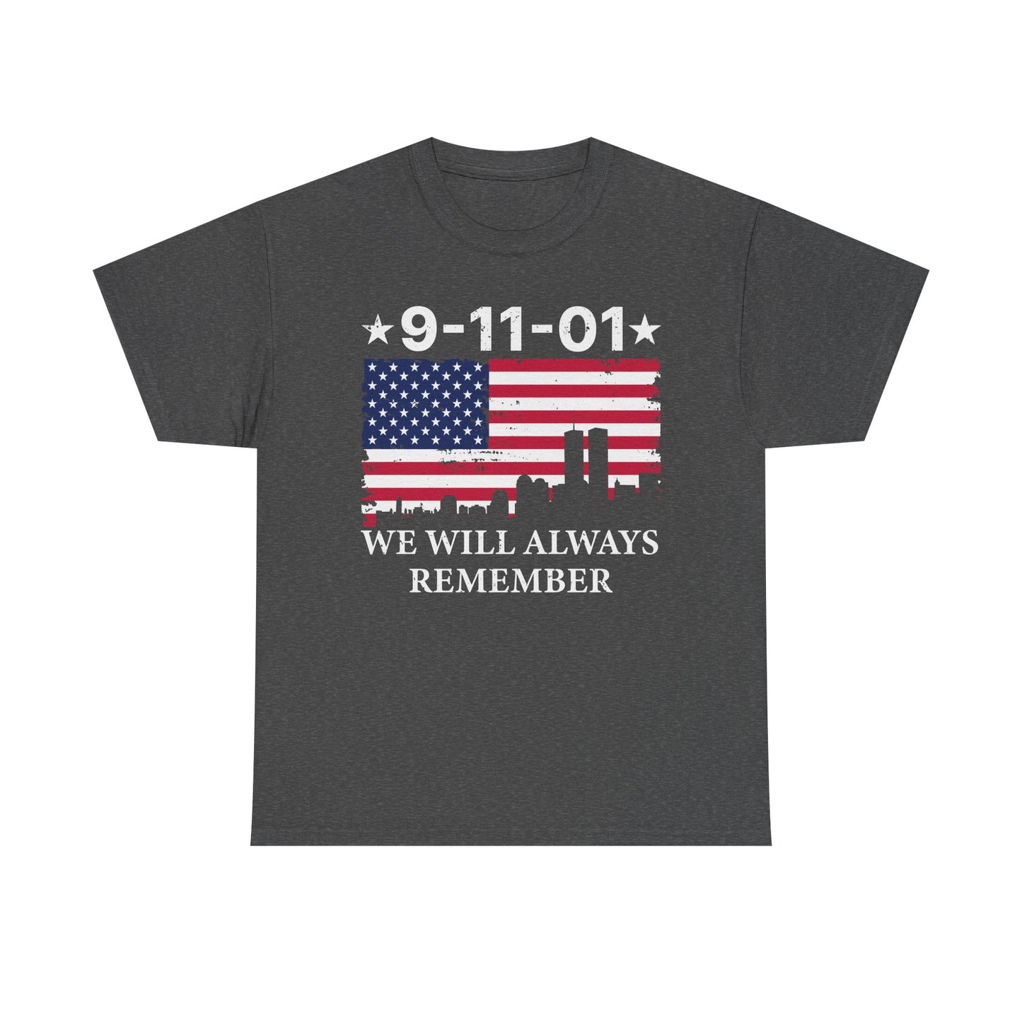 9/11 Memorial Unisex Heavy Cotton Tee, Remembrance T-Shirt, Patriot Day Shirt, Anniversary Tribute Tee, American Flag Apparel