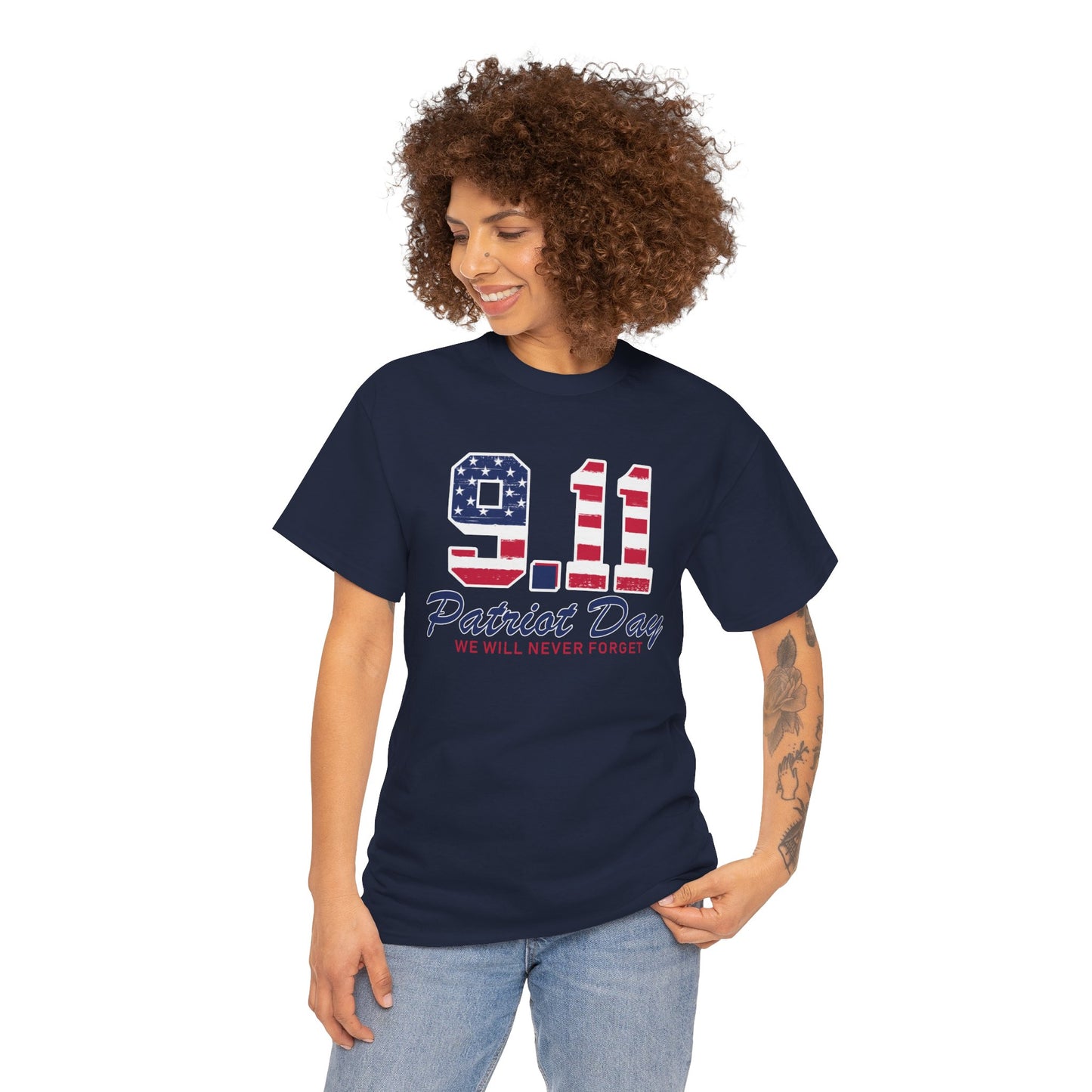 Patriot Day Unisex Heavy Cotton Tee, 9/11 Remembrance Shirt, Memorial T-Shirt, American Flag Tee, Comfort for Heroes