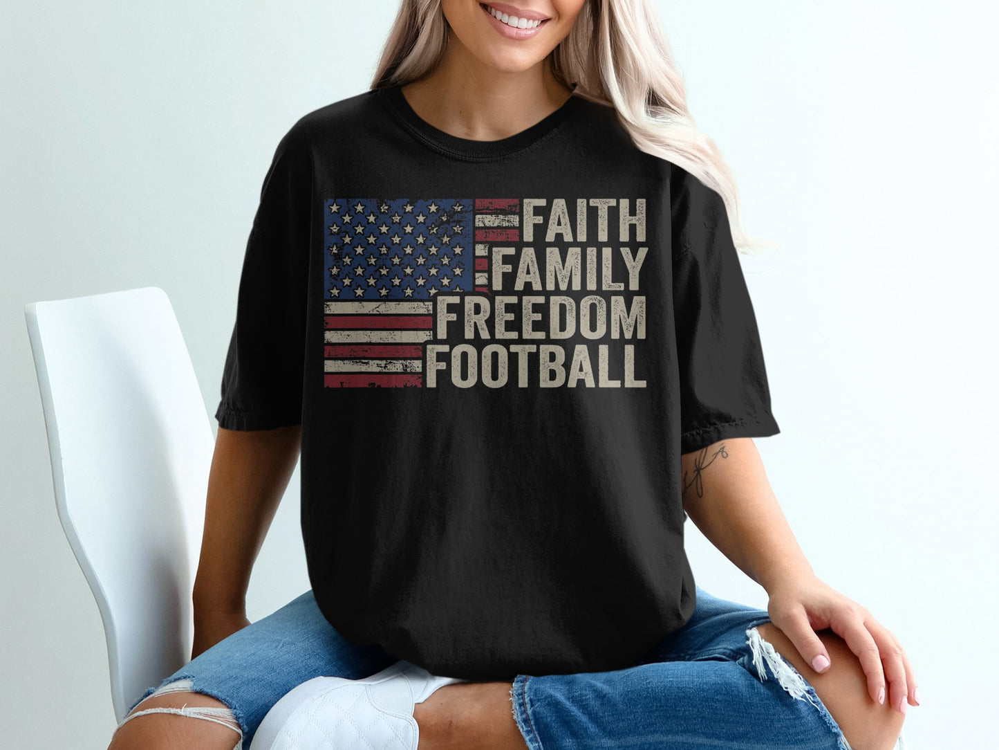 Faith Family Freedom Football Graphic T-Shirt product type