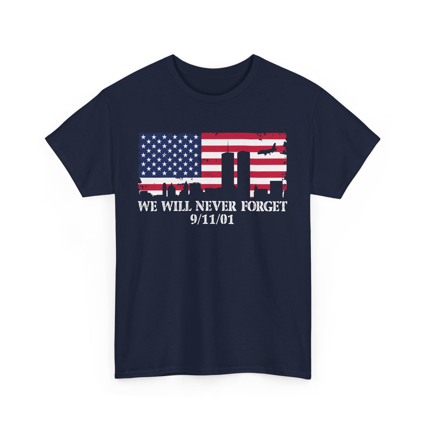 Patriotic Commemorative Tee - We Will Never Forget 9/11, Casual Wear, Memorial Day, Heroes Tribute, Unisex Cotton Shirt