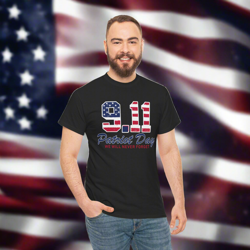 Patriot Day Unisex Heavy Cotton Tee, 9/11 Remembrance Shirt, Memorial T-Shirt, American Flag Tee, Comfort for Heroes