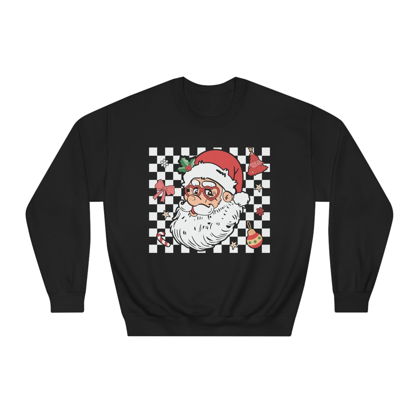 Checkered Christmas Santa Unisex DryBlend® Crewneck Sweatshirt