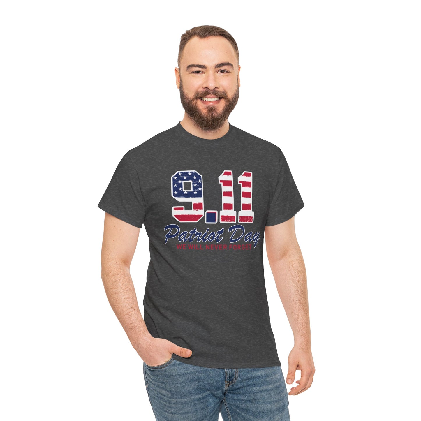 Patriot Day Unisex Heavy Cotton Tee, 9/11 Remembrance Shirt, Memorial T-Shirt, American Flag Tee, Comfort for Heroes