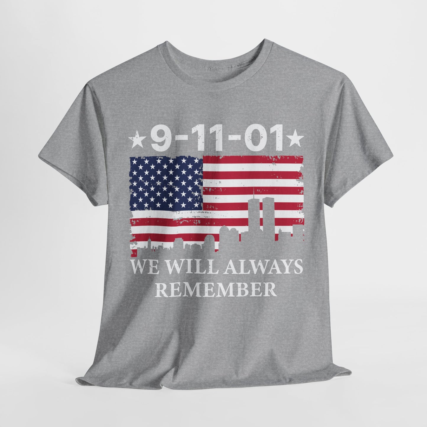 9/11 Memorial Unisex Heavy Cotton Tee, Remembrance T-Shirt, Patriot Day Shirt, Anniversary Tribute Tee, American Flag Apparel