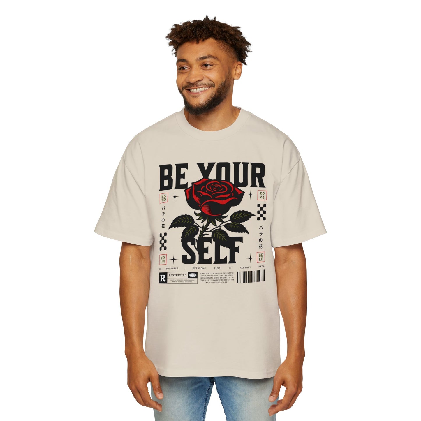 Men's Oversized Tee with 'Be Your Self' Design Light Edition - Trendy Streetwear, Casual Weekend Wear, Gift for Him, Self-Expression Style, Unisex Fashion