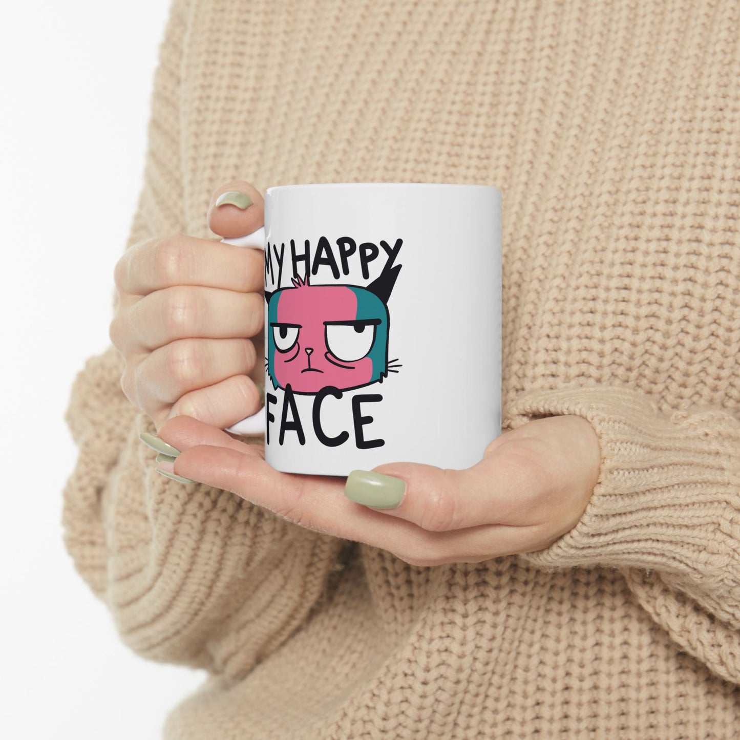Funny Ceramic Mug - 'My Happy Face' - 11oz & 15oz
