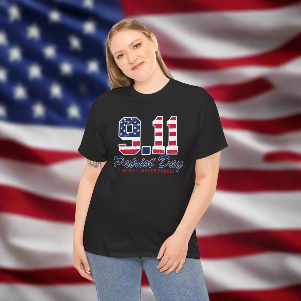 Patriot Day Unisex Heavy Cotton Tee, 9/11 Remembrance Shirt, Memorial T-Shirt, American Flag Tee, Comfort for Heroes