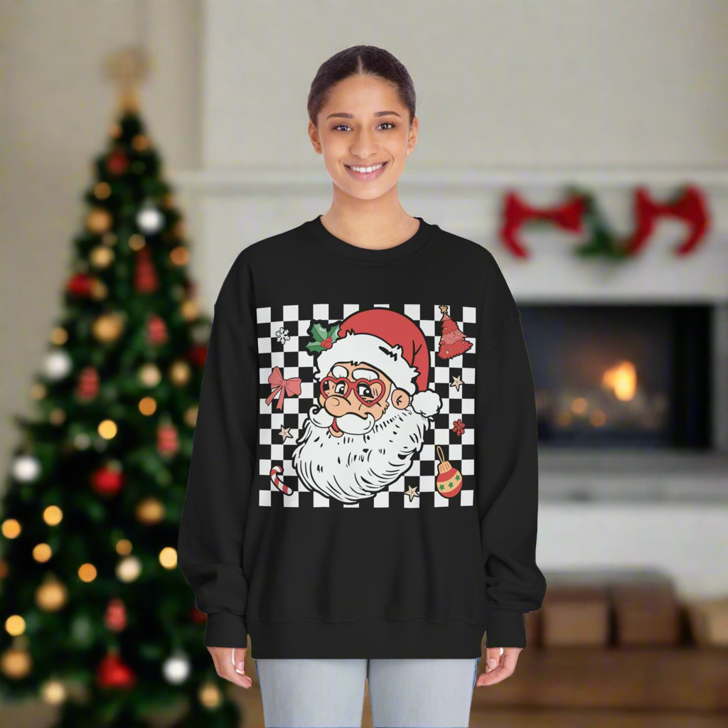 Checkered Christmas Santa Unisex DryBlend® Crewneck Sweatshirt