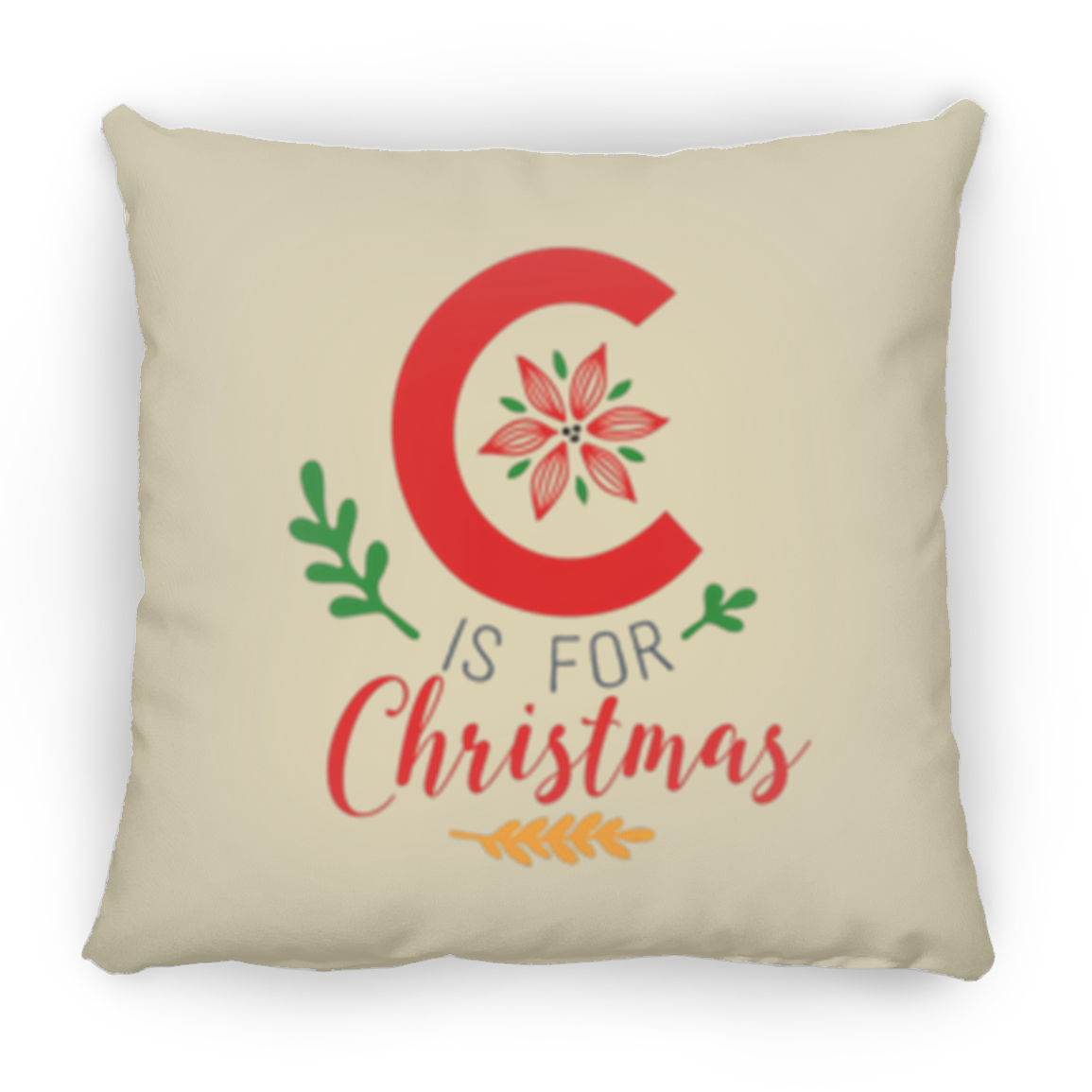 Double Sided Design C is for Christmas Holiday Decoration Pillow, Festive Holiday Decoration, Square Pillow