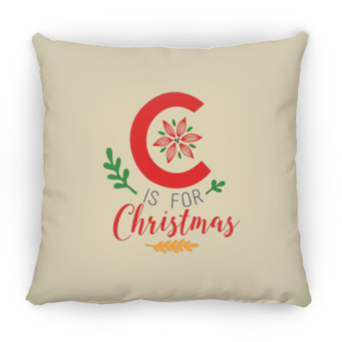 Double Sided Design C is for Christmas Holiday Decoration Pillow, Festive Holiday Decoration, Square Pillow