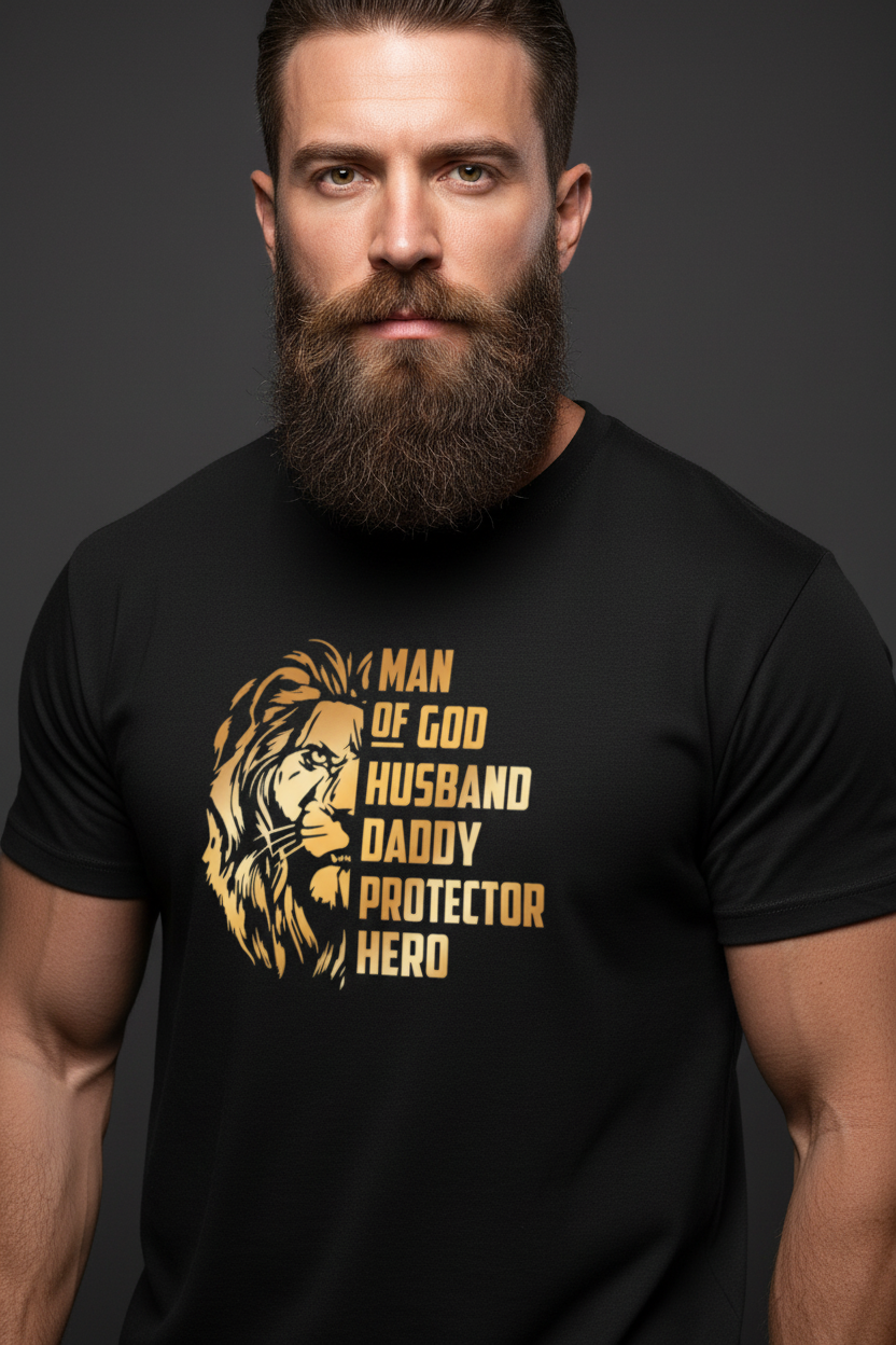 Lion of Faith T-Shirt - Man of God, Husband, Daddy, Protector, Hero