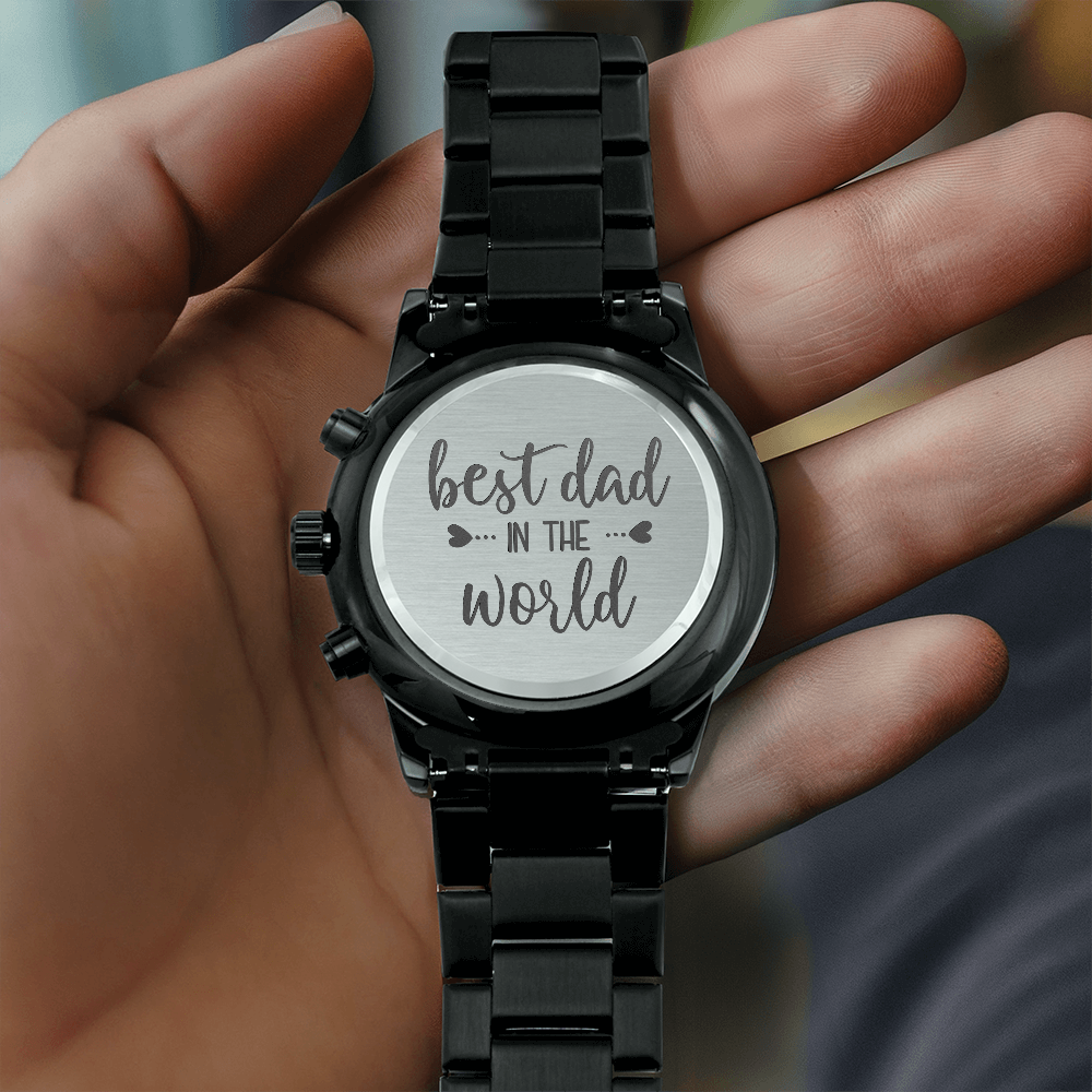 Best Dad in the World - Engraved Design Black Chronograph Watch