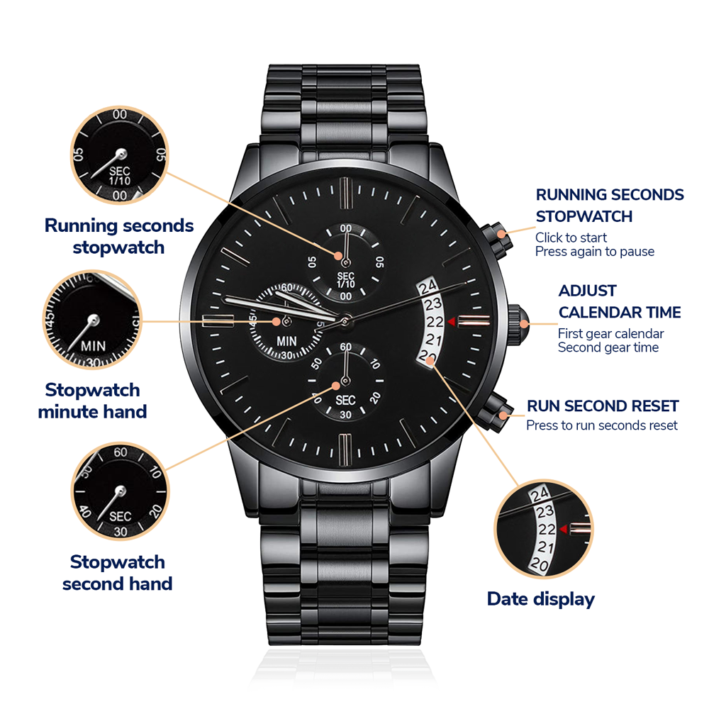 Best Dad in the World - Engraved Design Black Chronograph Watch