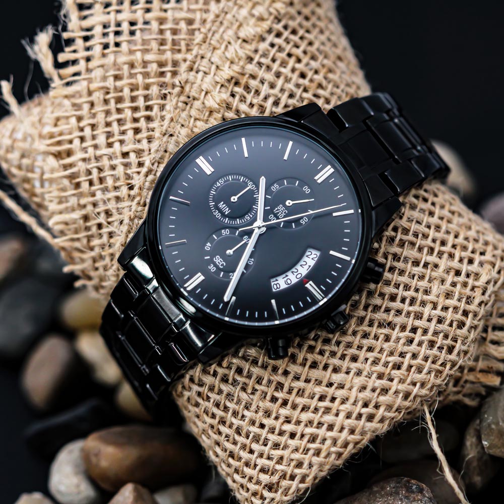 Best Dad in the World - Engraved Design Black Chronograph Watch