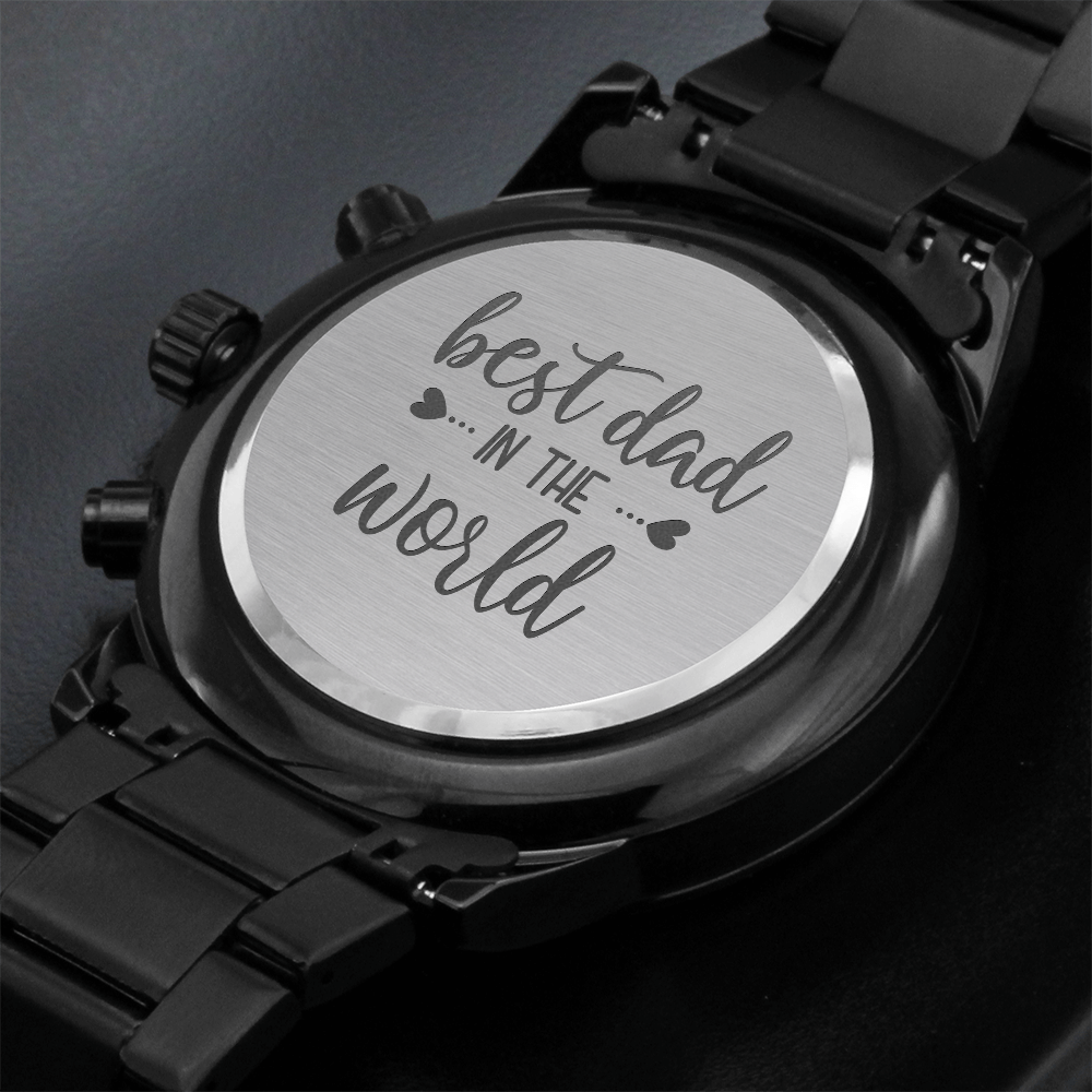 Best Dad in the World - Engraved Design Black Chronograph Watch