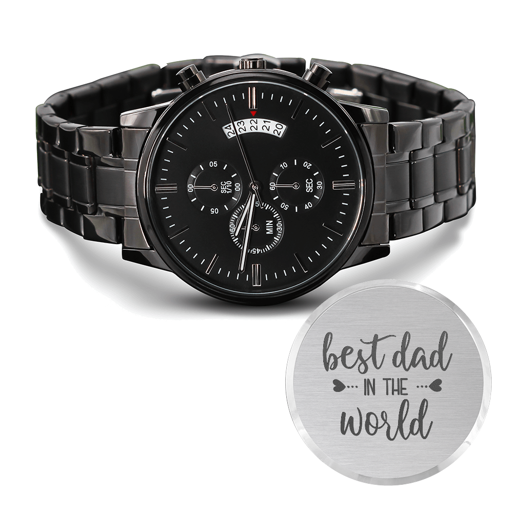 Best Dad in the World - Engraved Design Black Chronograph Watch