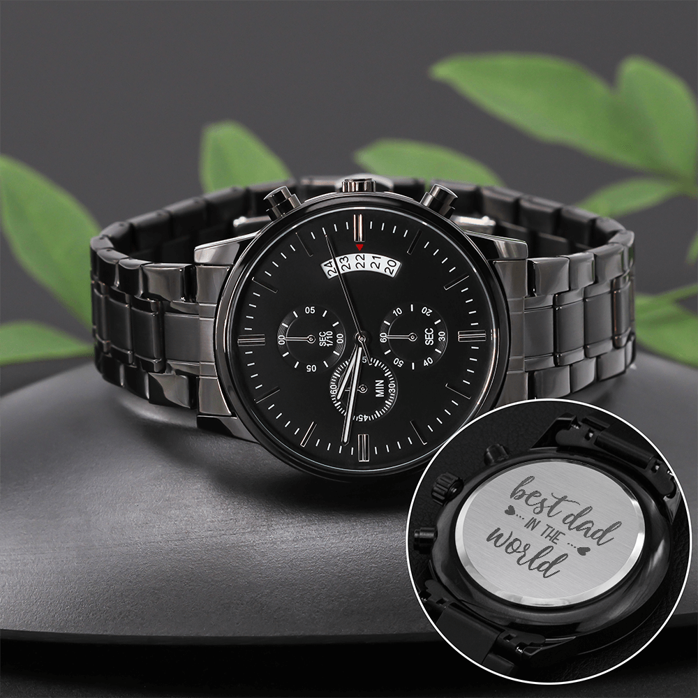 Best Dad in the World - Engraved Design Black Chronograph Watch