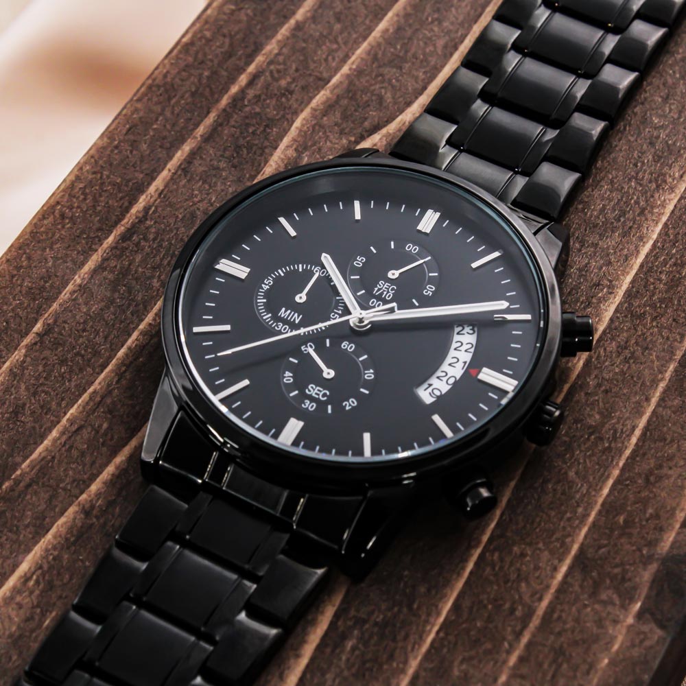 Custom Engraved Black Chronograph Watch