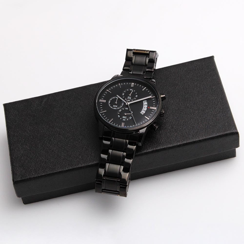 Custom Engraved Black Chronograph Watch