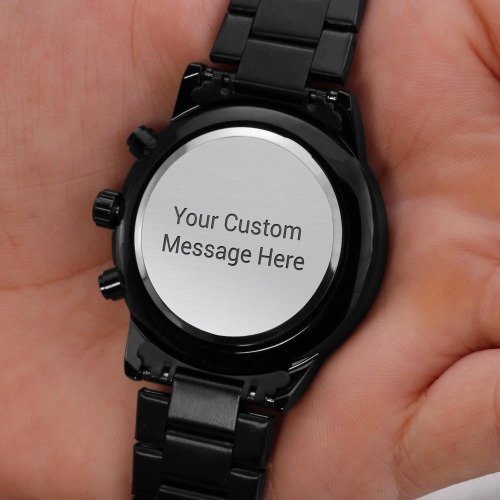 Custom Engraved Black Chronograph Watch