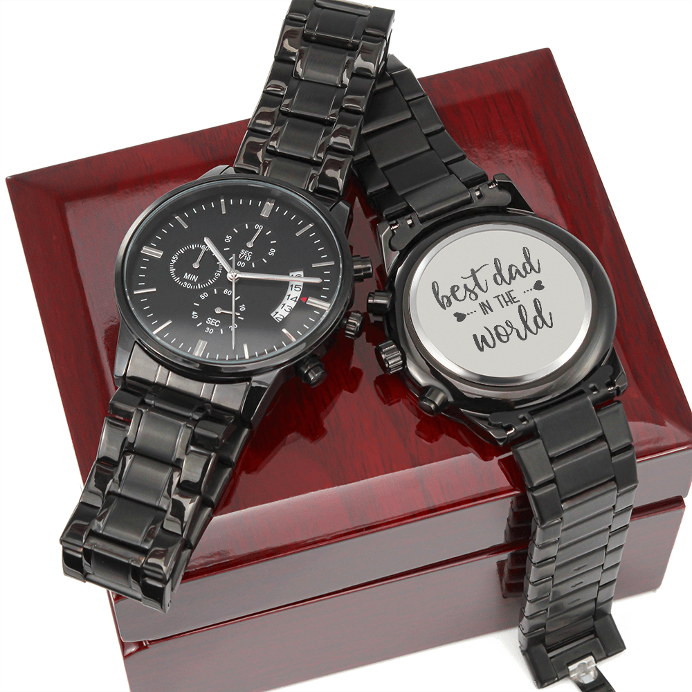 Best Dad in the World - Engraved Design Black Chronograph Watch