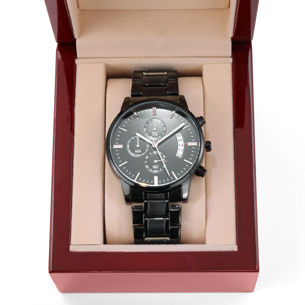 Best Dad in the World - Engraved Design Black Chronograph Watch